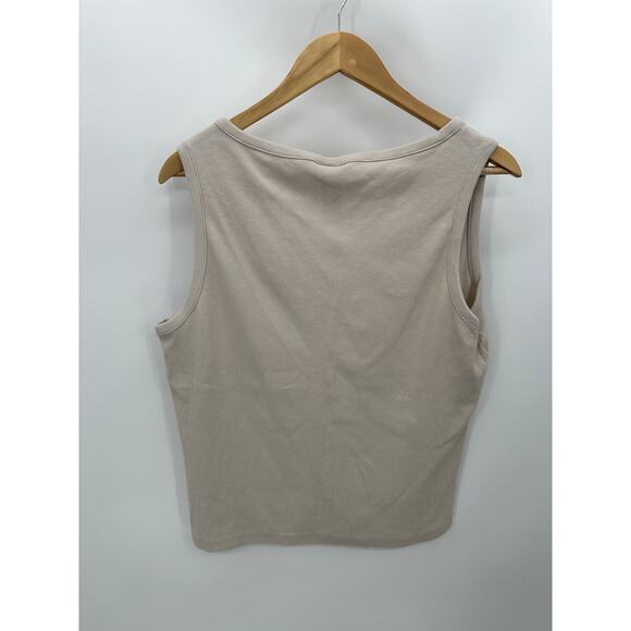 H&M Top Women XL Cream Thermal Ribbed Button Detail Sleeveless V-Neck Tank - Picture 2 of 8